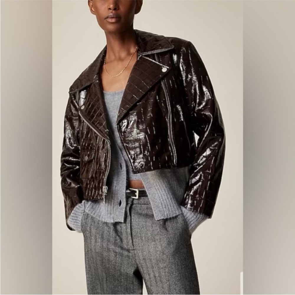 Collection moto jacket in croc-embossed leather